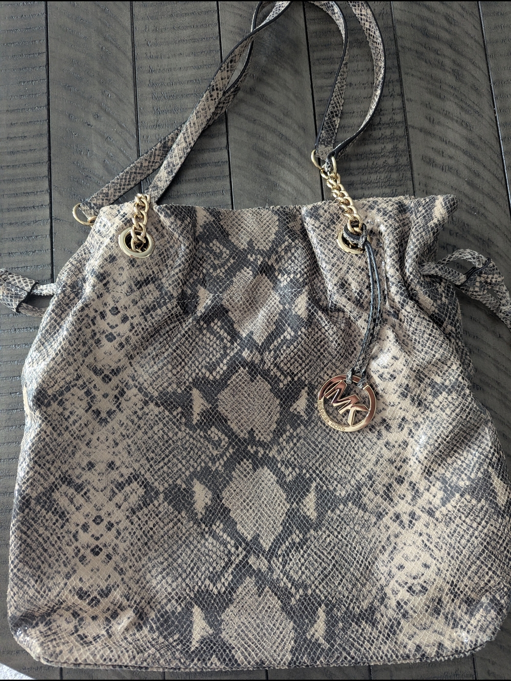 Michael Kors Beige Snake-Print Shoulder Bag